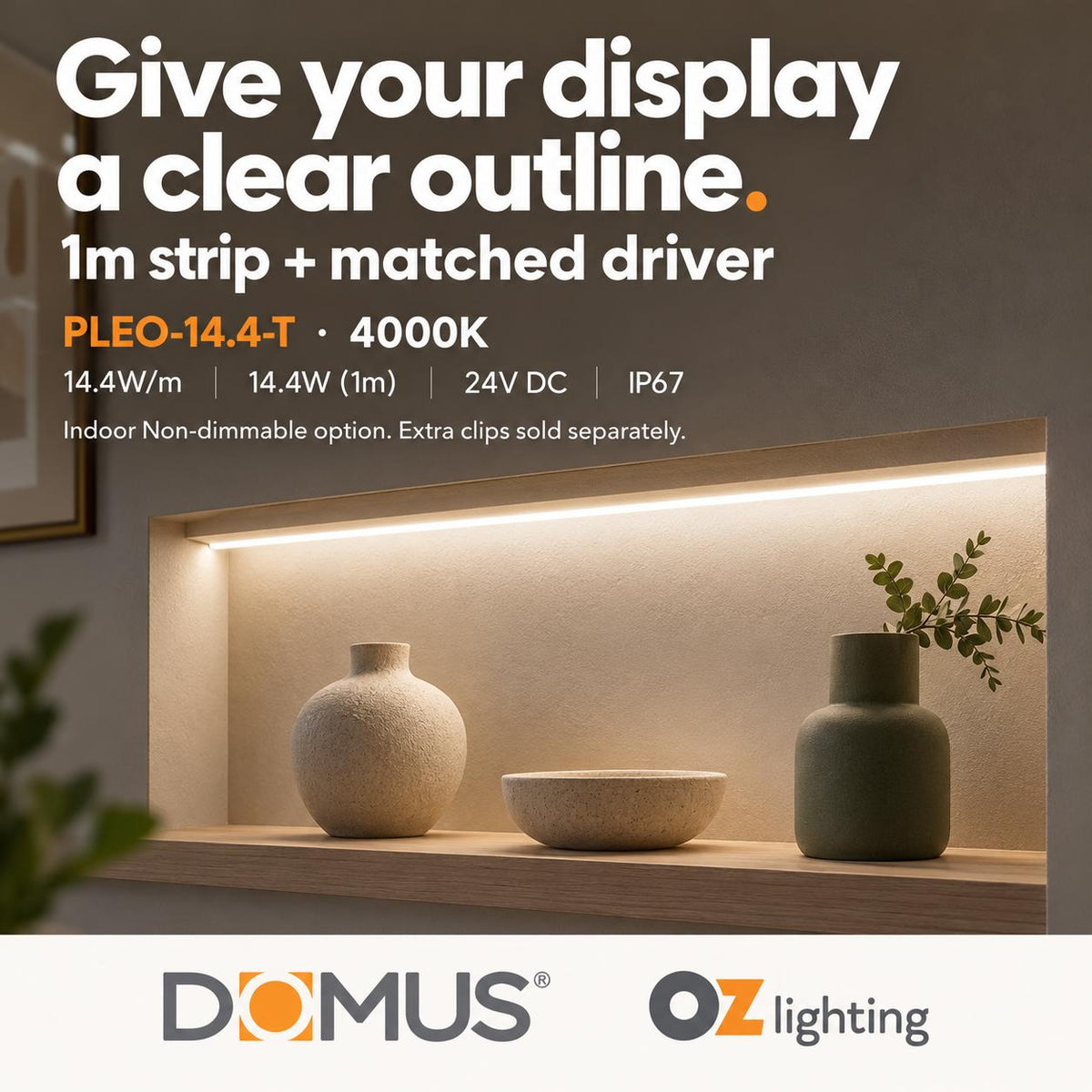 Domus PLEO 1 Metre 14.4W/m Neutral White Outdoor Strip and Driver Bundle-Domus Lighting-Ozlighting.com.au
