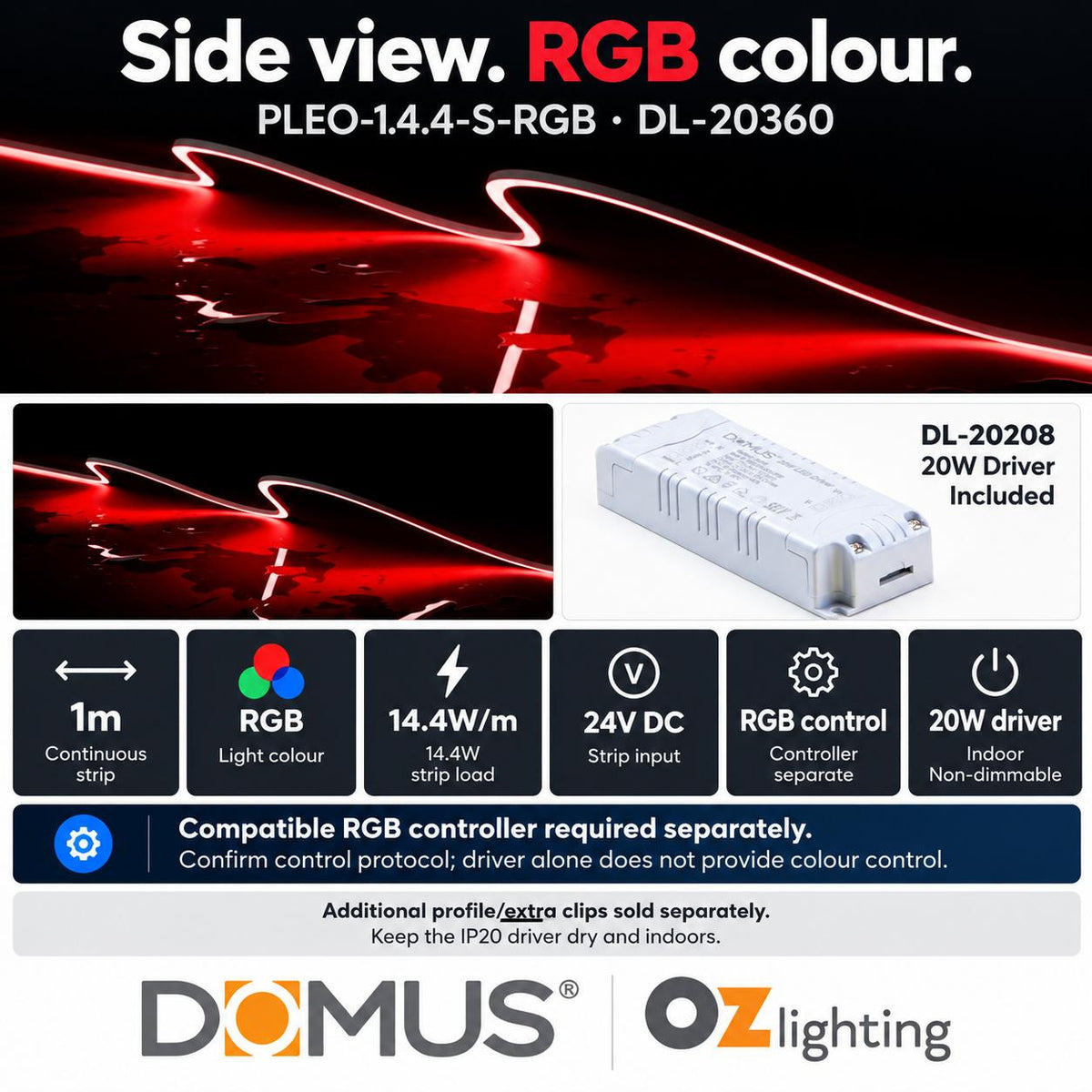 Domus PLEO 1 Metre 14.4W/m RGB Outdoor Strip and Driver Bundle-Domus Lighting-Ozlighting.com.au