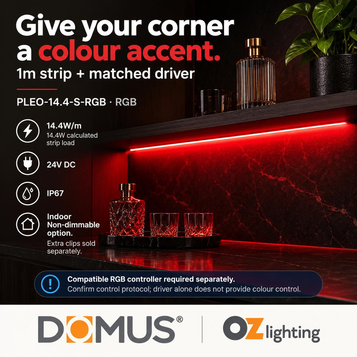 Domus PLEO 1 Metre 14.4W/m RGB Outdoor Strip and Driver Bundle-Domus Lighting-Ozlighting.com.au