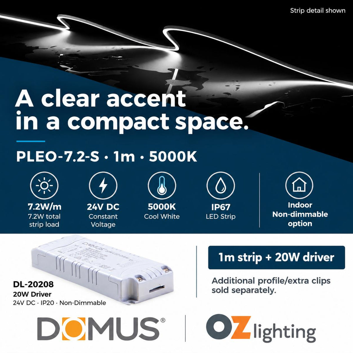 Domus PLEO 1 Metre 7.2W/m Cool White Outdoor Strip and Driver Bundle-Domus Lighting-Ozlighting.com.au