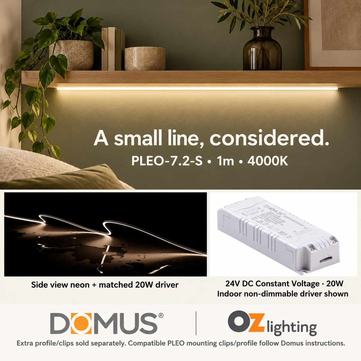 Domus PLEO 1 Metre 7.2W/m Neutral White Outdoor Strip and Driver Bundle-Domus Lighting-Ozlighting.com.au