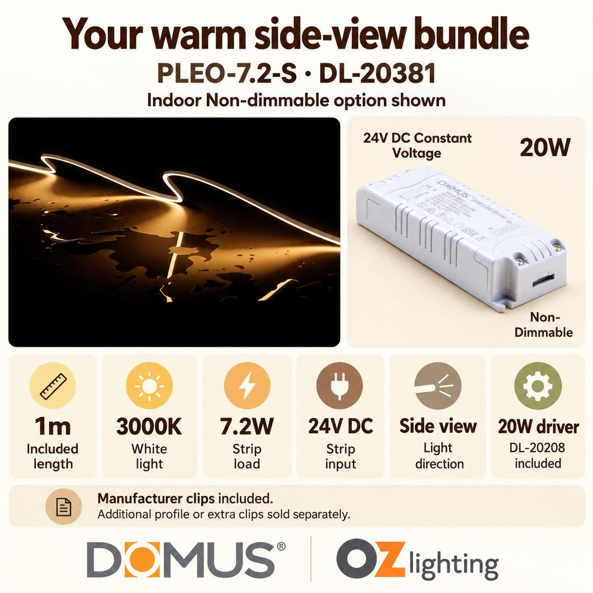 Domus PLEO 1 Metre 7.2W/m Warm White Outdoor Strip and Driver Bundle-Domus Lighting-Ozlighting.com.au