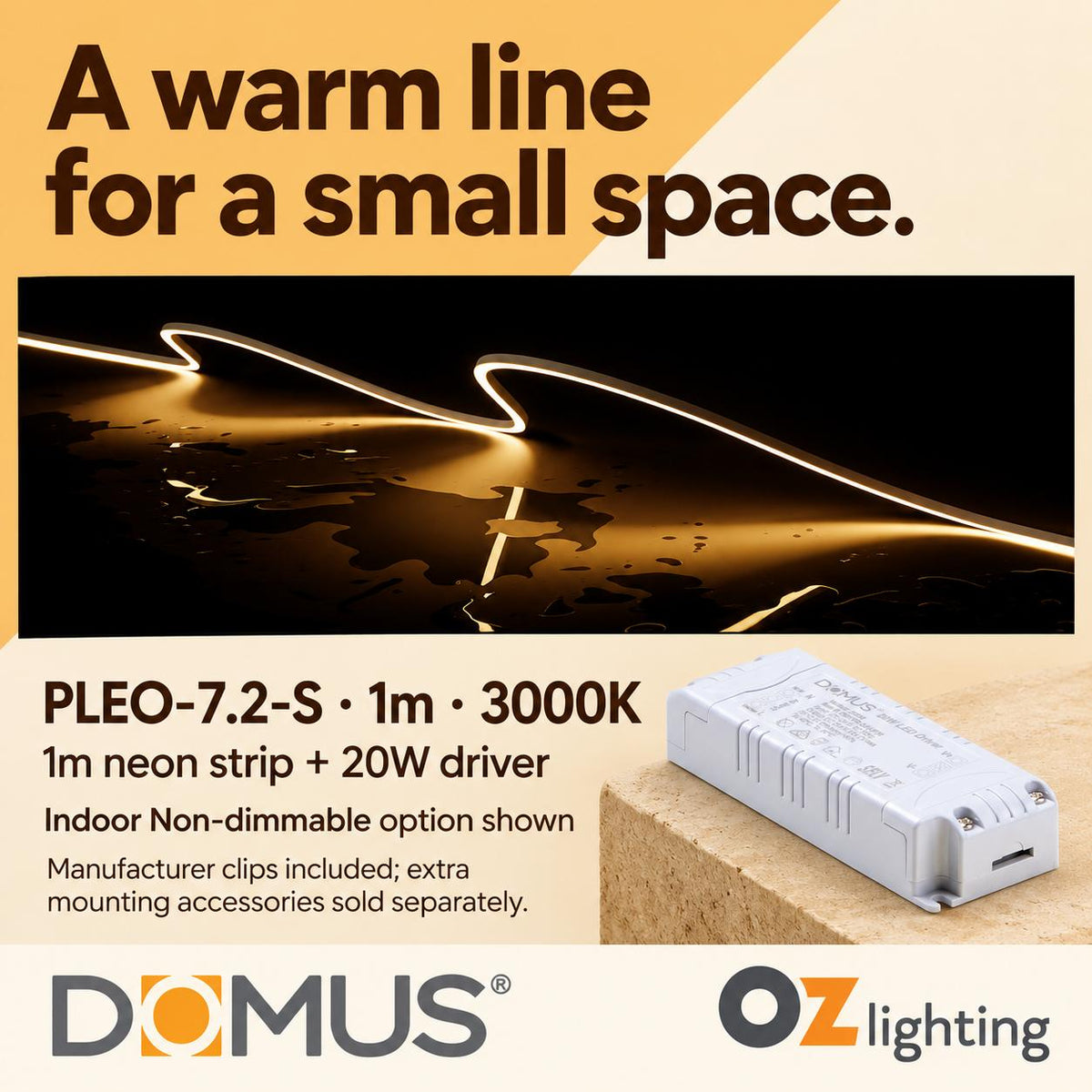 Domus PLEO 1 Metre 7.2W/m Warm White Outdoor Strip and Driver Bundle-Domus Lighting-Ozlighting.com.au