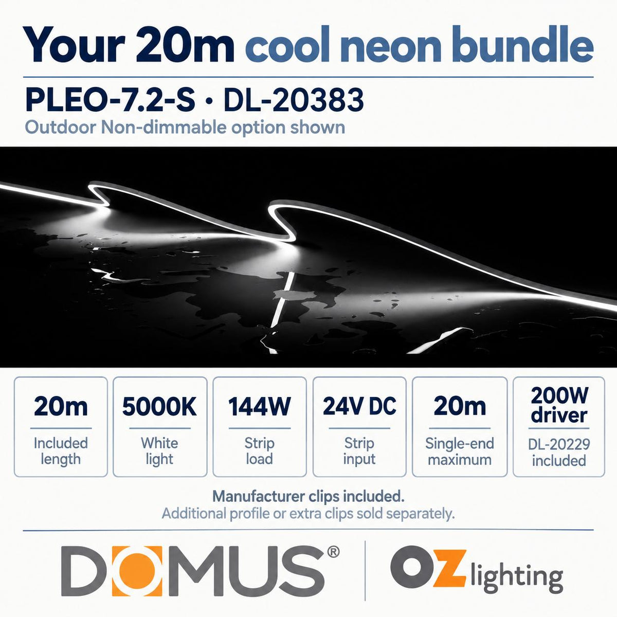 Domus PLEO 20 Metre 7.2W/m Cool White Outdoor Strip and Driver Bundle-Domus Lighting-Ozlighting.com.au