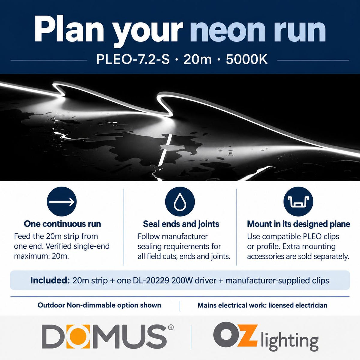 Domus PLEO 20 Metre 7.2W/m Cool White Outdoor Strip and Driver Bundle-Domus Lighting-Ozlighting.com.au