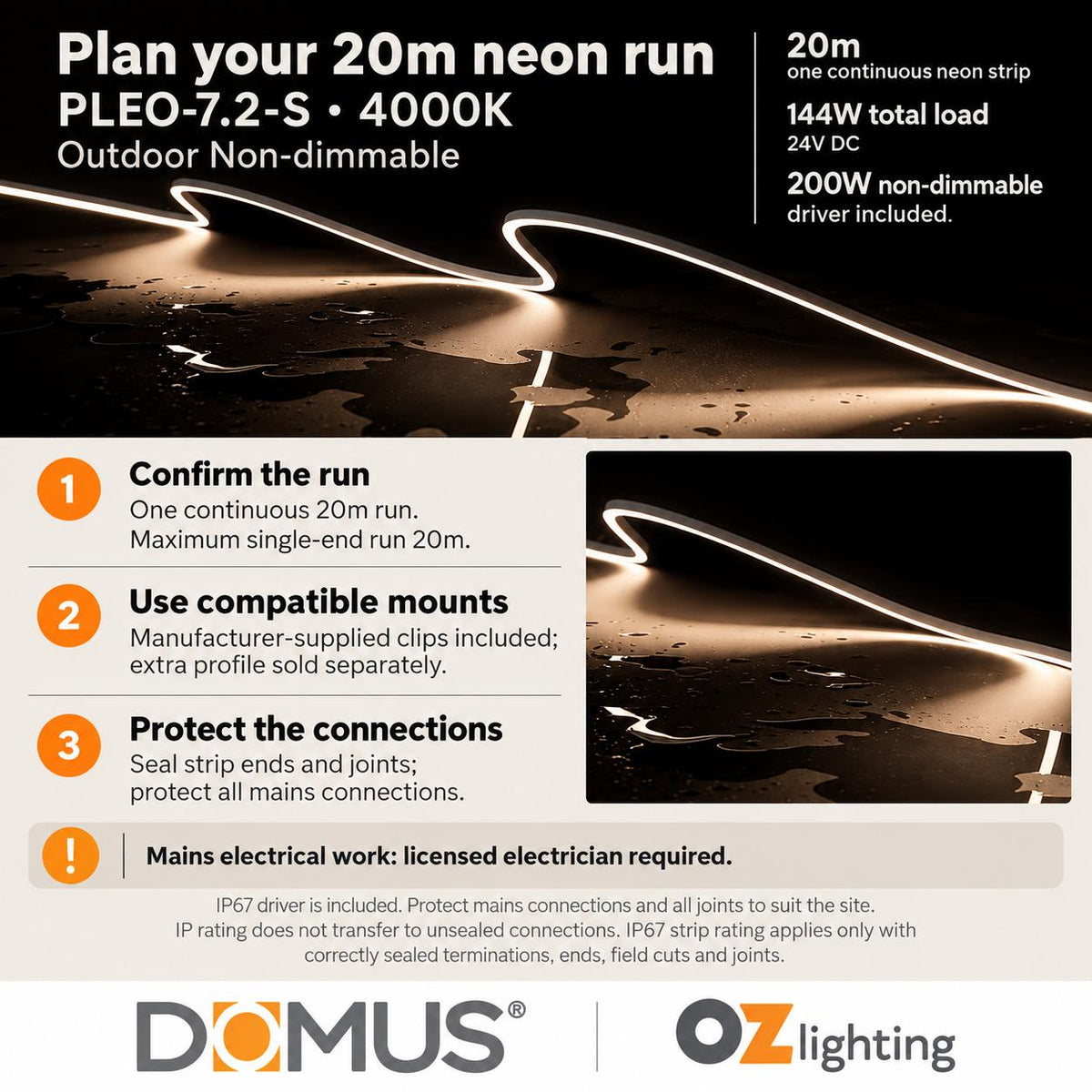 Domus PLEO 20 Metre 7.2W/m Neutral White Outdoor Strip and Driver Bundle-Domus Lighting-Ozlighting.com.au