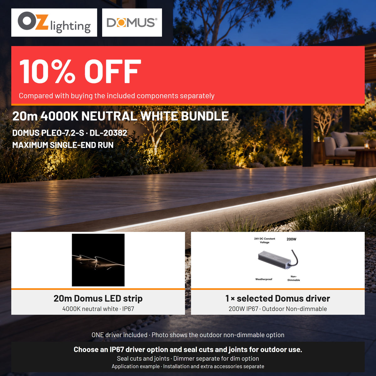 Domus PLEO-7.2-S LED Strip & Driver Bundle - 4000K, IP67, 20m-Domus Lighting-Ozlighting.com.au