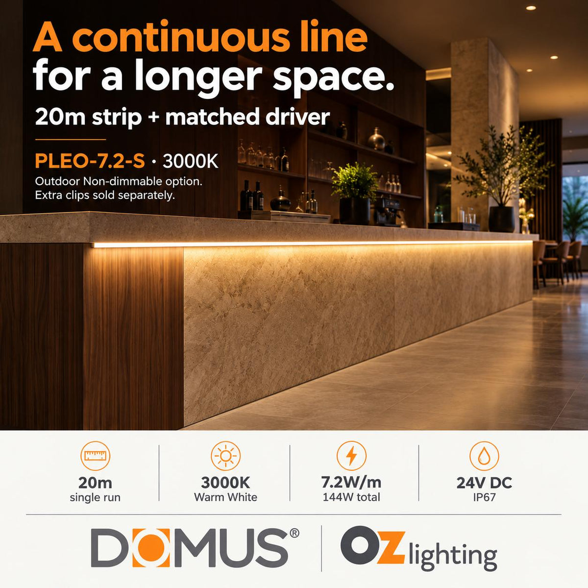 Domus PLEO 20 Metre 7.2W/m Warm White Outdoor Strip and Driver Bundle-Domus Lighting-Ozlighting.com.au