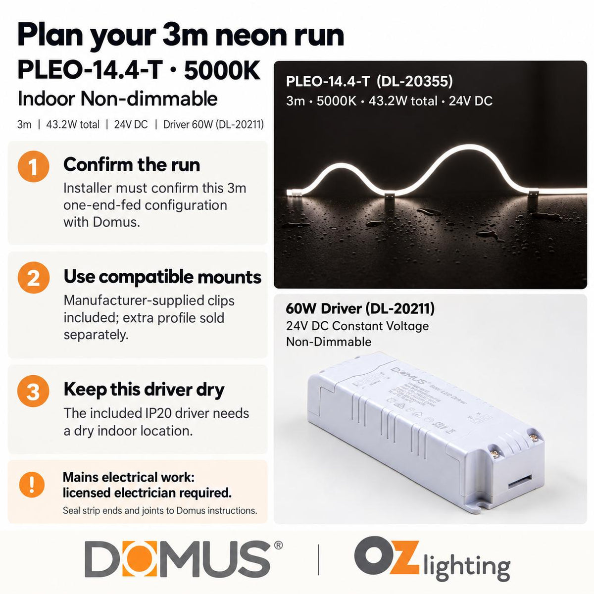 Domus PLEO 3 Metre 14.4W/m Cool White Outdoor Strip and Driver Bundle-Domus Lighting-Ozlighting.com.au