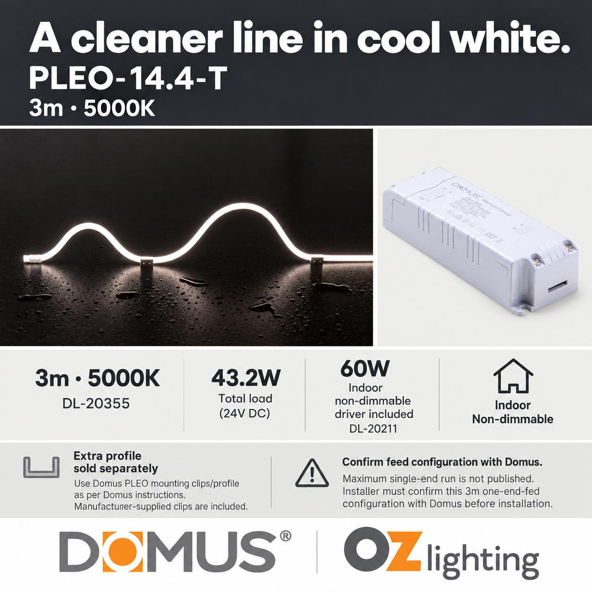 Domus PLEO 3 Metre 14.4W/m Cool White Outdoor Strip and Driver Bundle-Domus Lighting-Ozlighting.com.au
