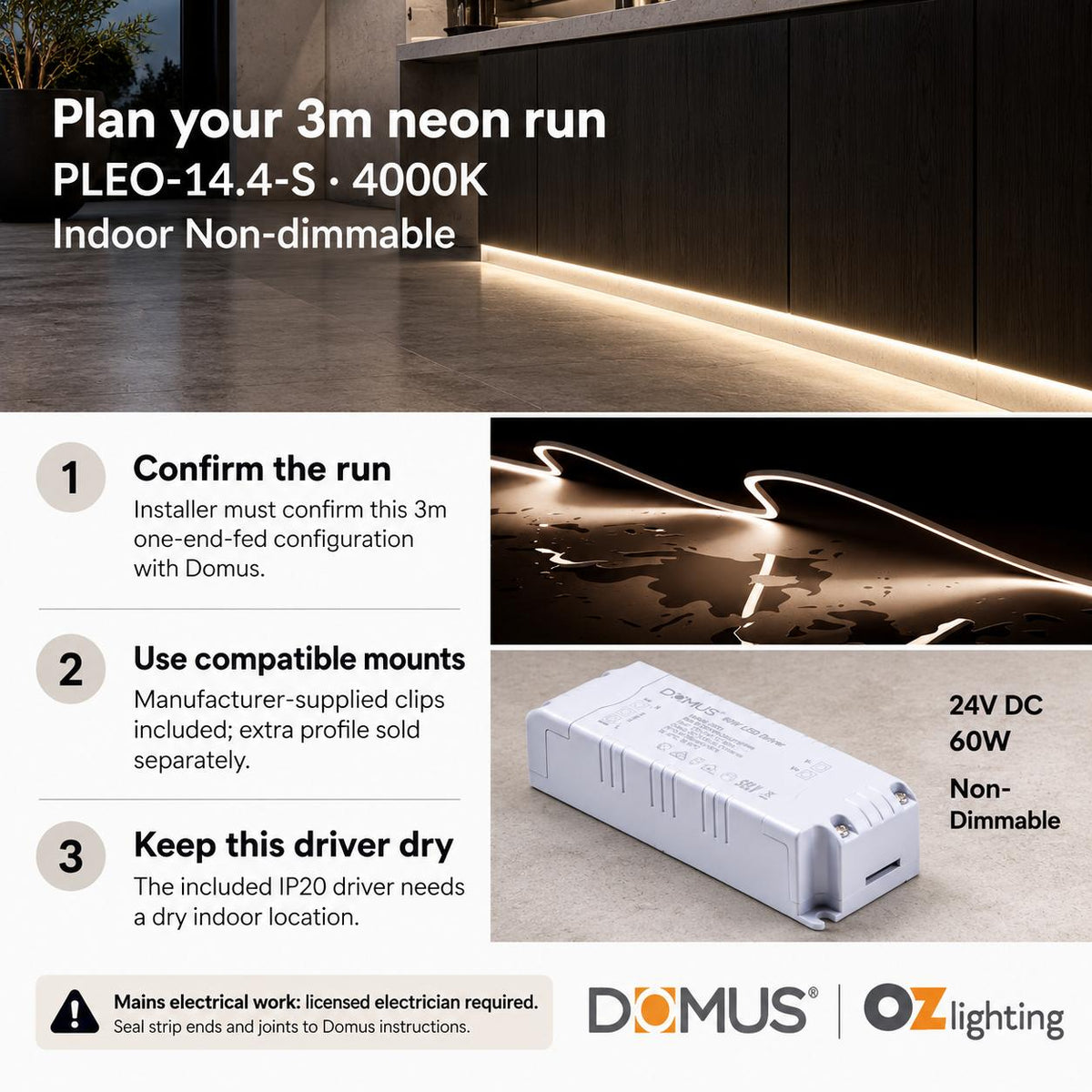 Domus PLEO 3 Metre 14.4W/m Neutral White Outdoor Strip and Driver Bundle-Domus Lighting-Ozlighting.com.au
