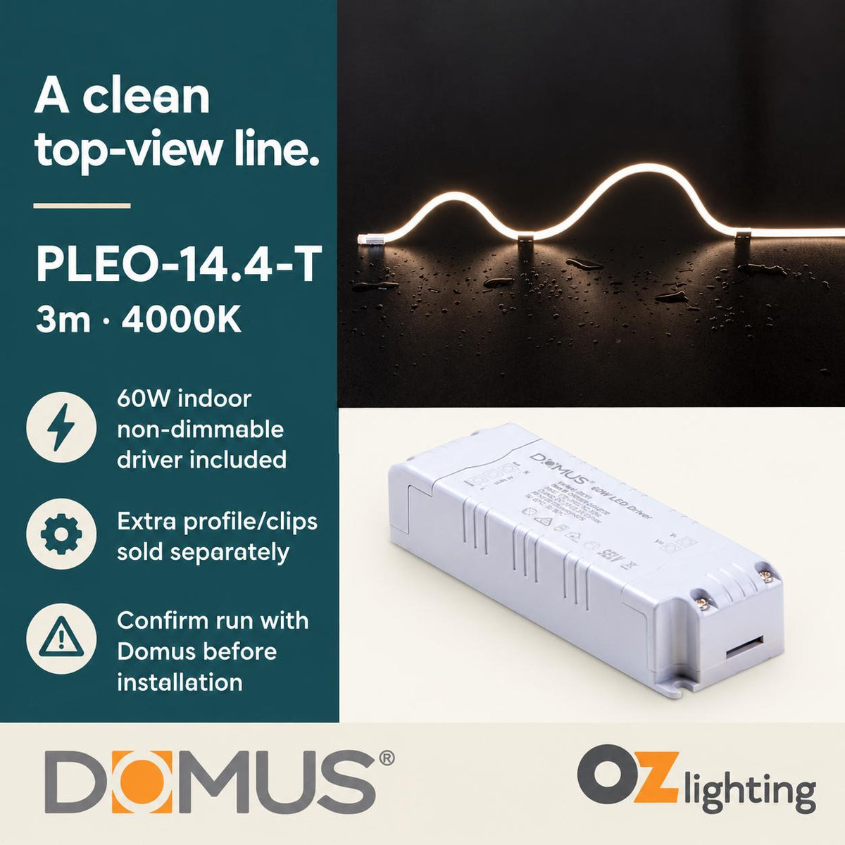 Domus PLEO 3 Metre 14.4W/m Neutral White Outdoor Strip and Driver Bundle-Domus Lighting-Ozlighting.com.au