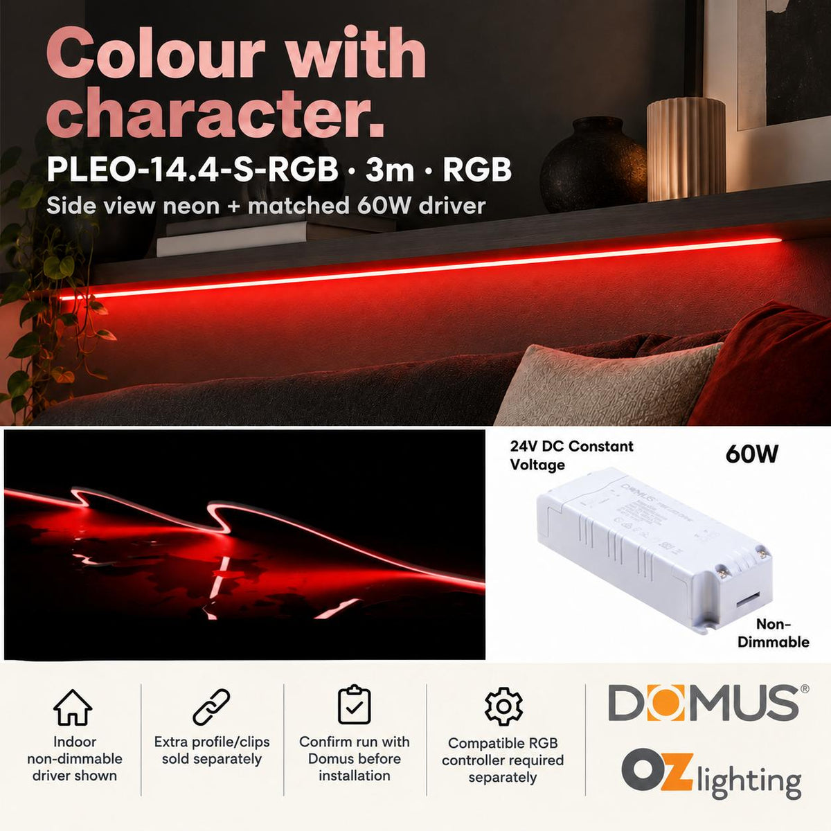 Domus PLEO 3 Metre 14.4W/m RGB Outdoor Strip and Driver Bundle-Domus Lighting-Ozlighting.com.au