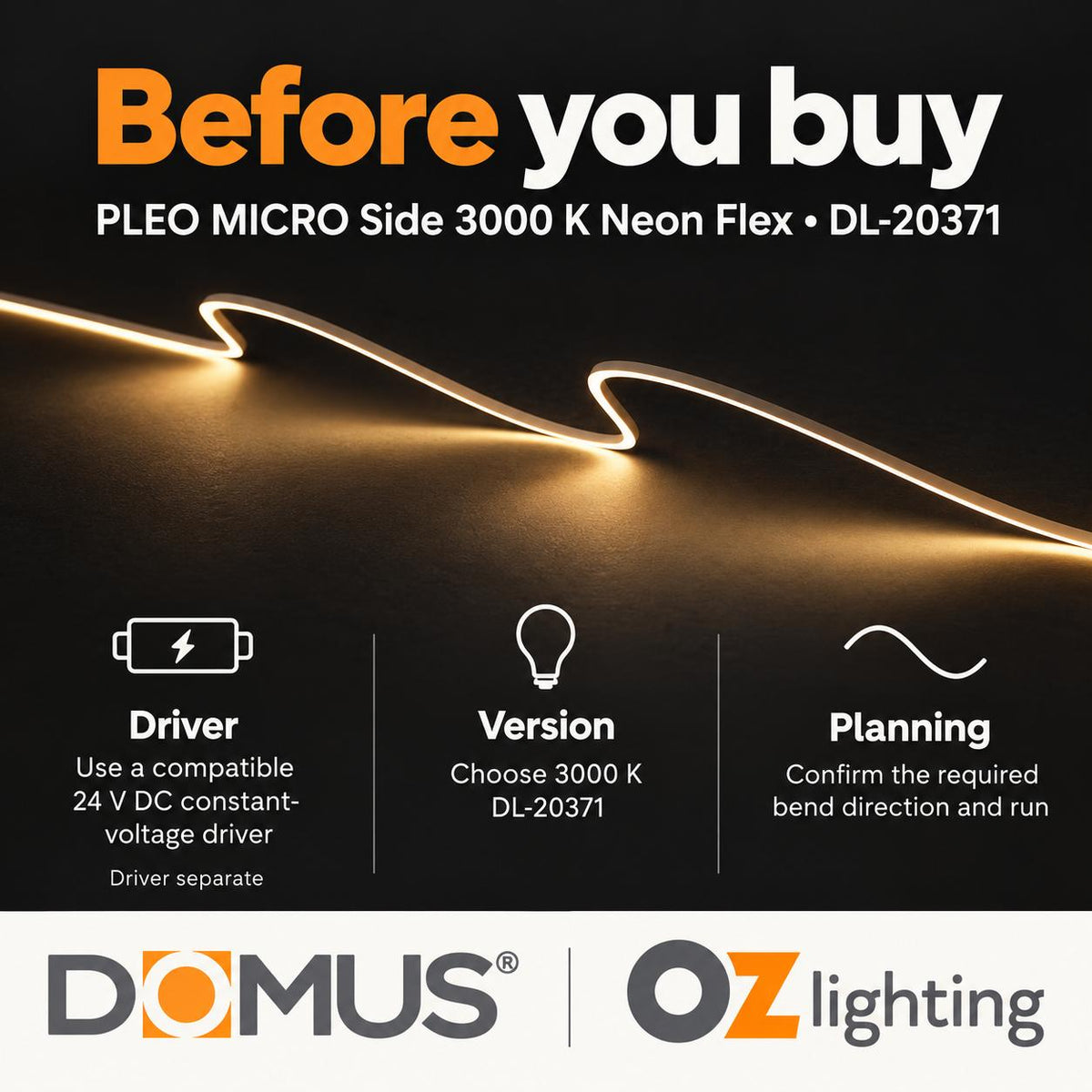 Domus PLEO-MICRO Neon Flex LED Strip - 9.6W/m, IP67 - DRIVER REQUIRED-Domus Lighting-Ozlighting.com.au