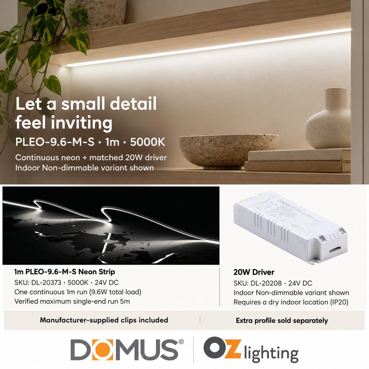 Domus PLEO Micro 1 Metre 9.6W/m Cool White Outdoor Strip and Driver Bundle-Domus Lighting-Ozlighting.com.au