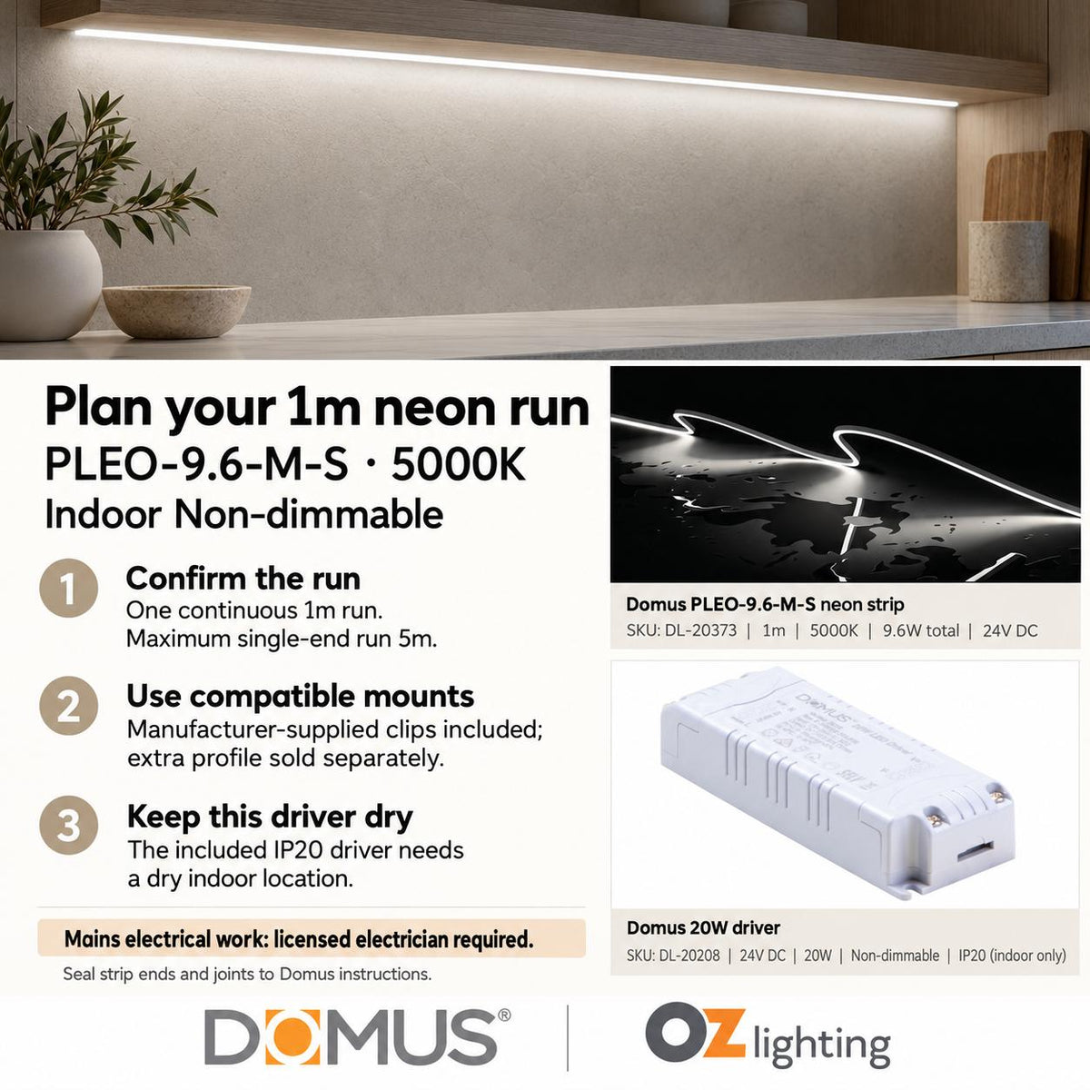 Domus PLEO Micro 1 Metre 9.6W/m Cool White Outdoor Strip and Driver Bundle-Domus Lighting-Ozlighting.com.au