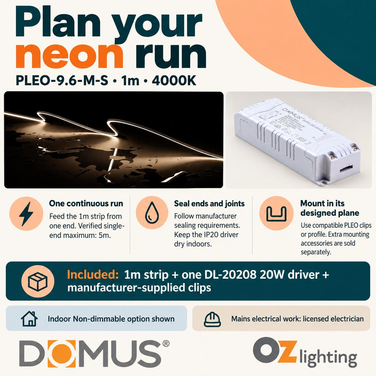Domus PLEO Micro 1 Metre 9.6W/m Neutral White Outdoor Strip and Driver Bundle-Domus Lighting-Ozlighting.com.au