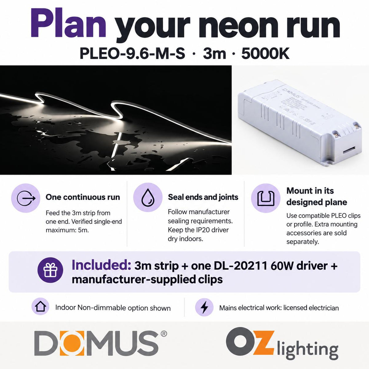 Domus PLEO Micro 3 Metre 9.6W/m Cool White Outdoor Strip and Driver Bundle-Domus Lighting-Ozlighting.com.au