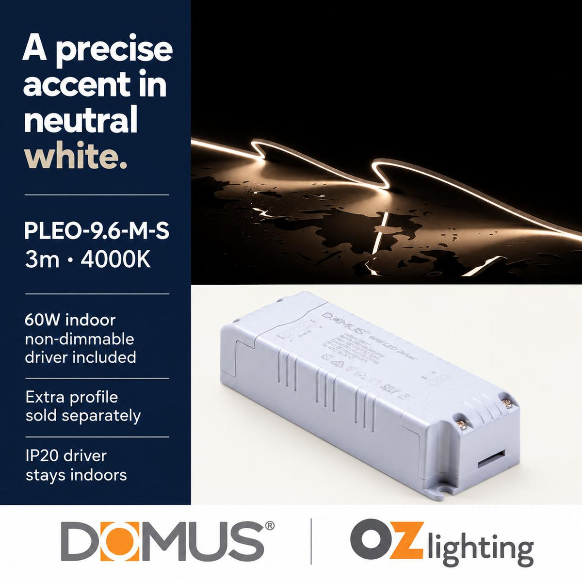 Domus PLEO Micro 3 Metre 9.6W/m Neutral White Outdoor Strip and Driver Bundle-Domus Lighting-Ozlighting.com.au