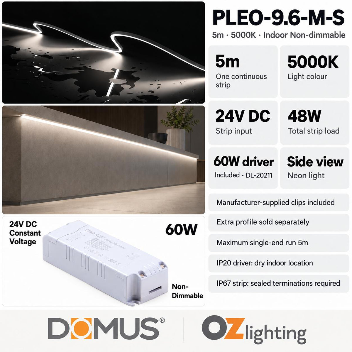 Domus PLEO Micro 5 Metre 9.6W/m Cool White Outdoor Strip and Driver Bundle-Domus Lighting-Ozlighting.com.au