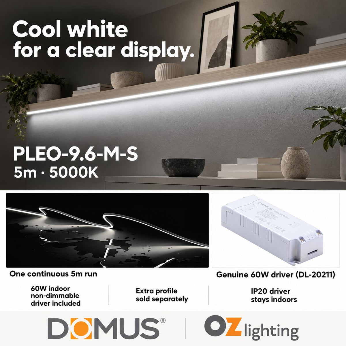 Domus PLEO Micro 5 Metre 9.6W/m Cool White Outdoor Strip and Driver Bundle-Domus Lighting-Ozlighting.com.au