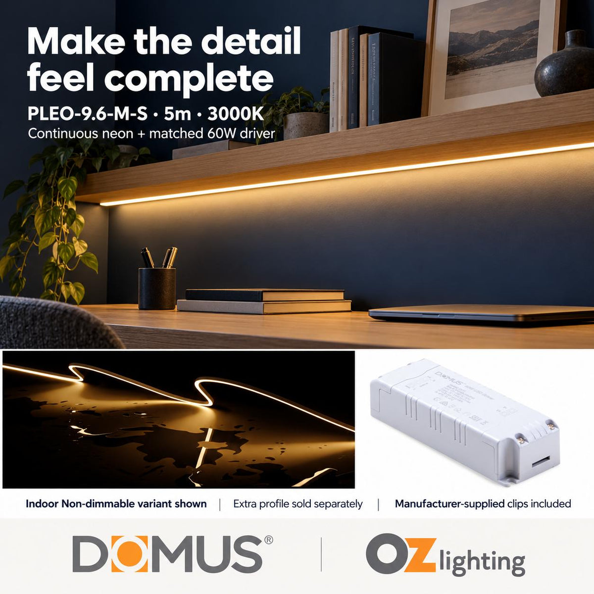 Domus PLEO Micro 5 Metre 9.6W/m Warm White Outdoor Strip and Driver Bundle-Domus Lighting-Ozlighting.com.au