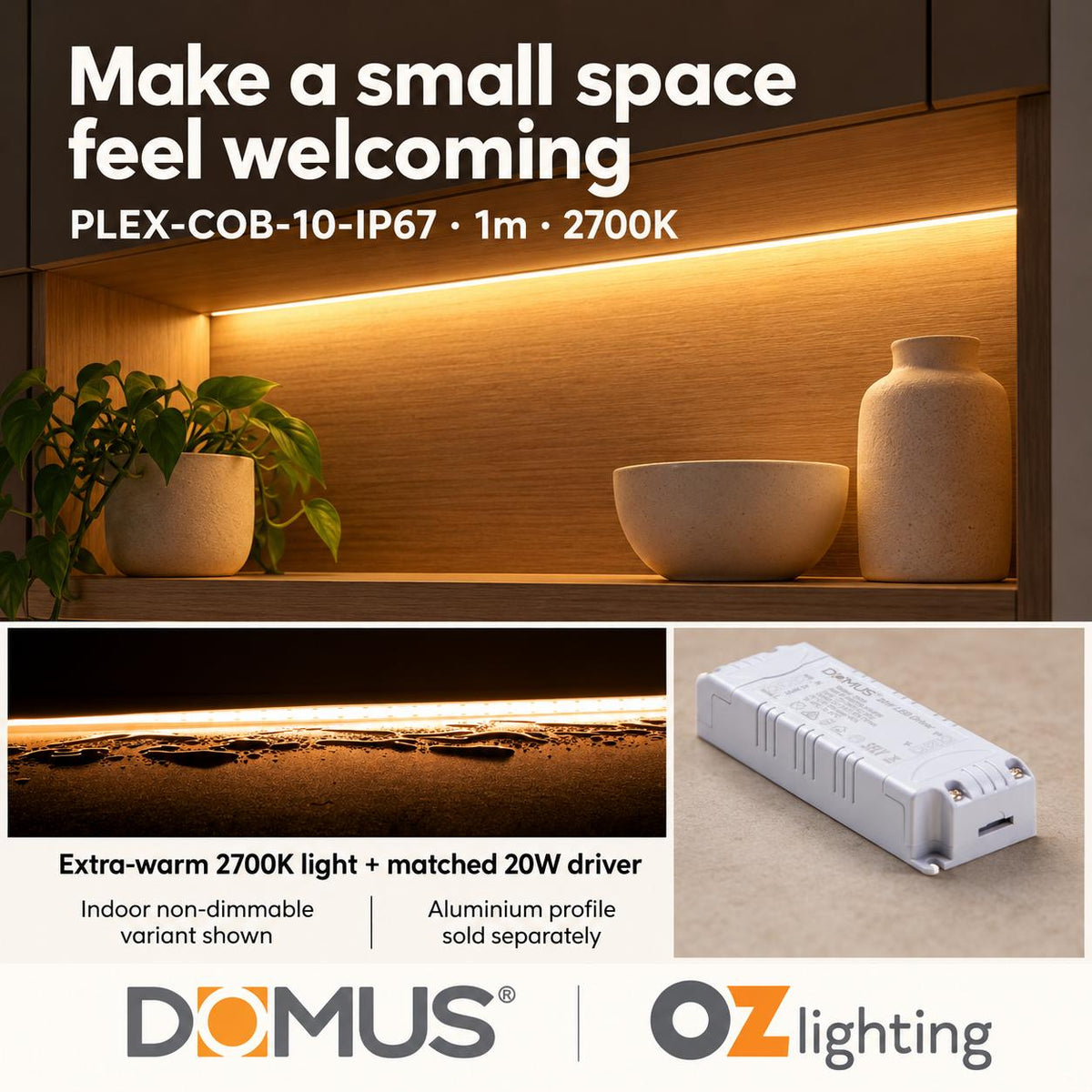 Domus PLEX 1 Metre 10W/m Extra Warm White Outdoor Strip and Driver Bundle-Domus Lighting-Ozlighting.com.au