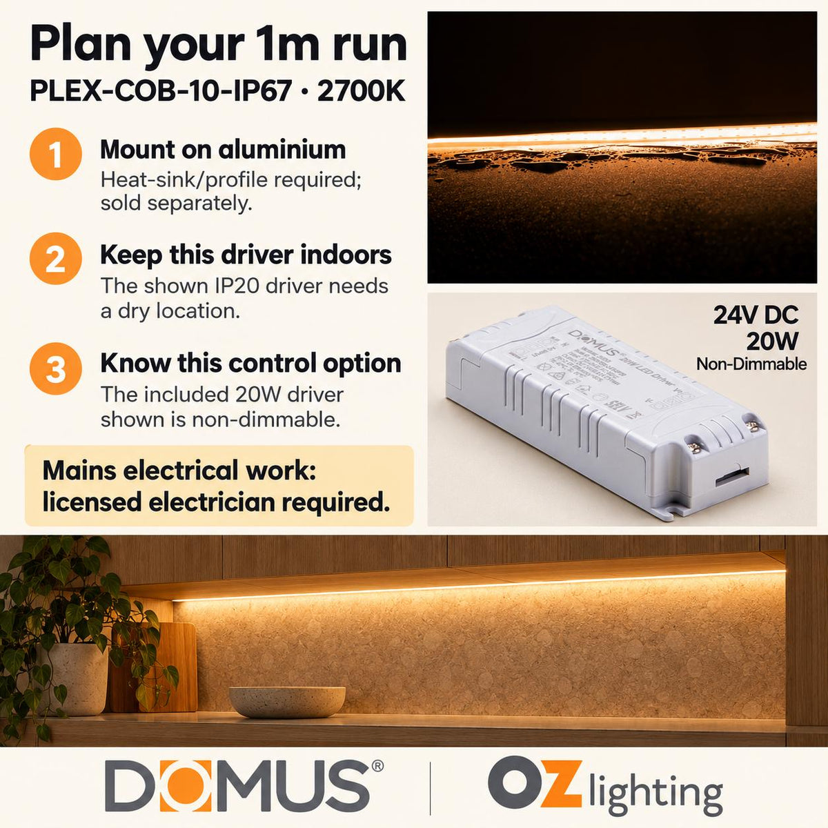 Domus PLEX 1 Metre 10W/m Extra Warm White Outdoor Strip and Driver Bundle-Domus Lighting-Ozlighting.com.au