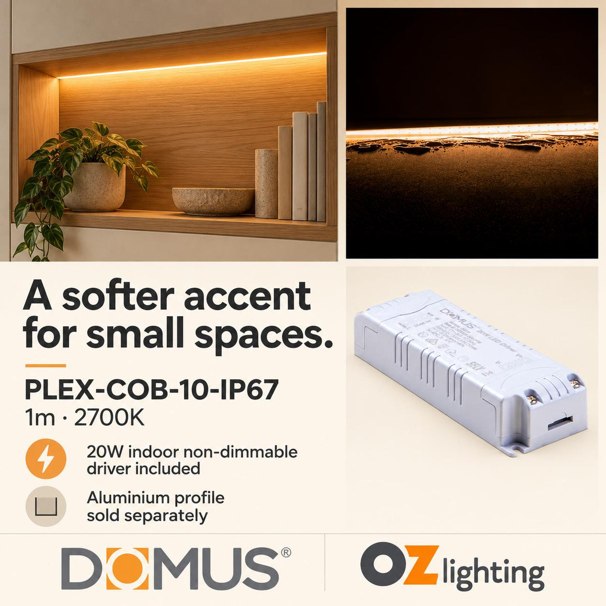 Domus PLEX 1 Metre 10W/m Extra Warm White Outdoor Strip and Driver Bundle-Domus Lighting-Ozlighting.com.au