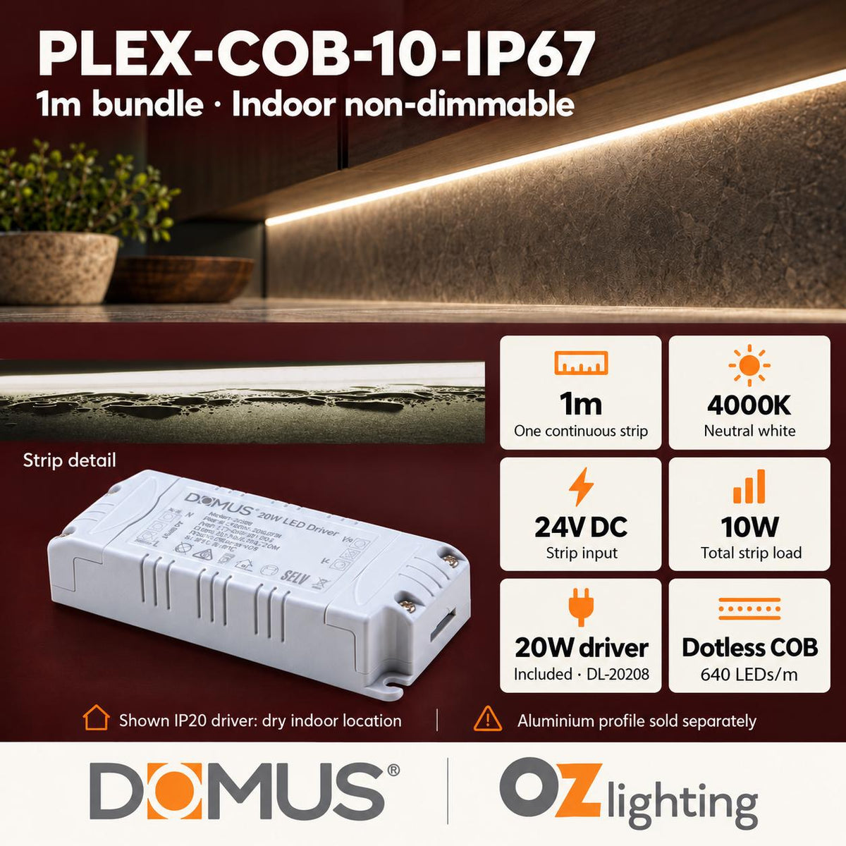 Domus PLEX 1 Metre 10W/m Neutral White Outdoor Strip and Driver Bundle-Domus Lighting-Ozlighting.com.au