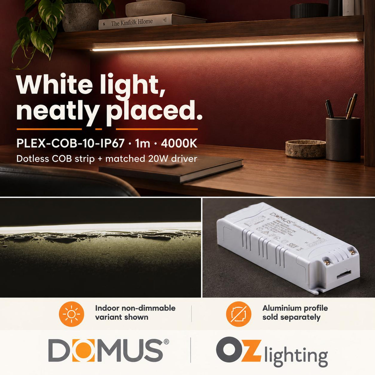 Domus PLEX 1 Metre 10W/m Neutral White Outdoor Strip and Driver Bundle-Domus Lighting-Ozlighting.com.au