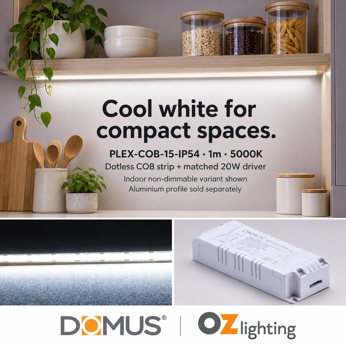Domus PLEX 1 Metre 15W/m Cool White Strip and Driver Bundle-Domus Lighting-Ozlighting.com.au