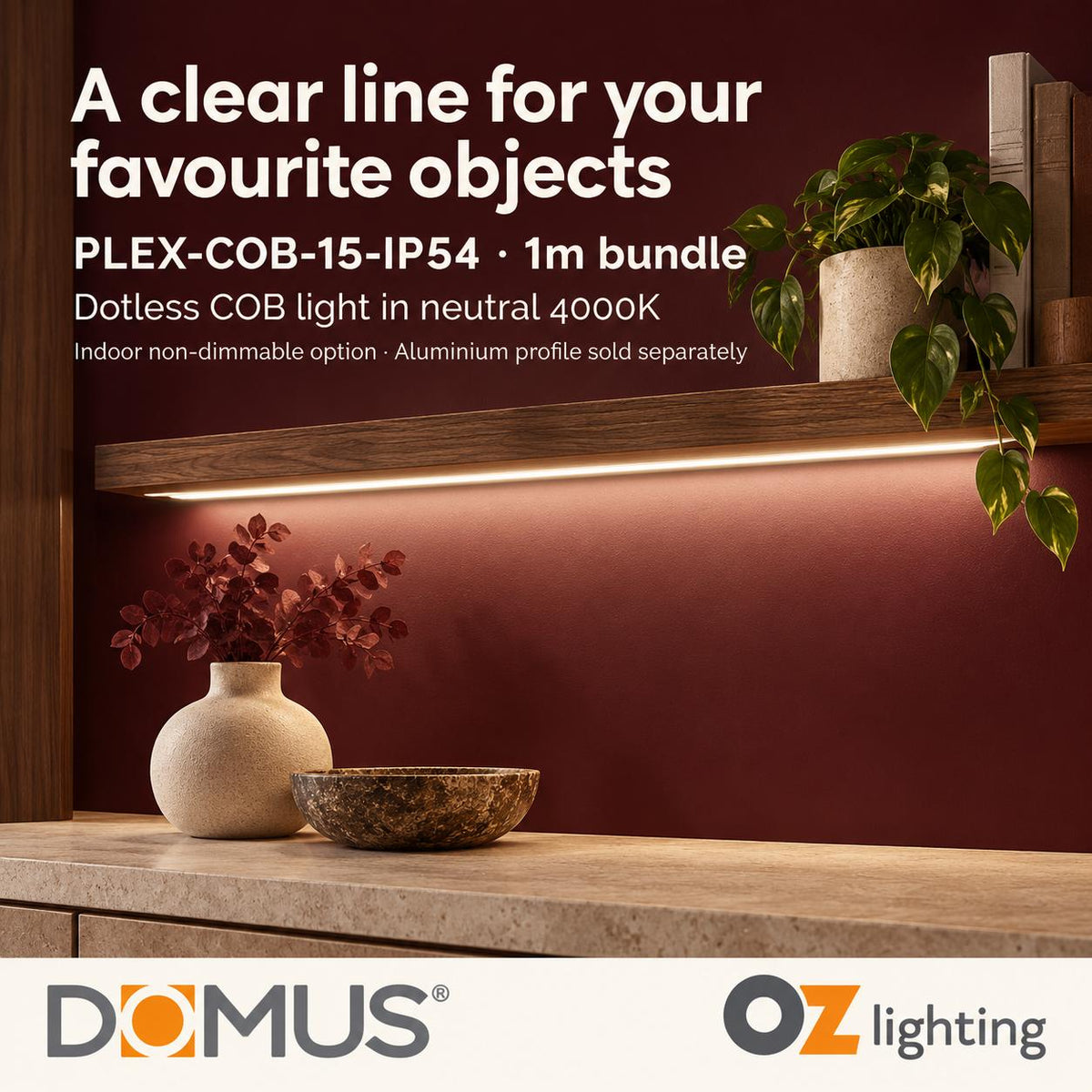 Domus PLEX 1 Metre 15W/m Neutral White Strip and Driver Bundle-Domus Lighting-Ozlighting.com.au