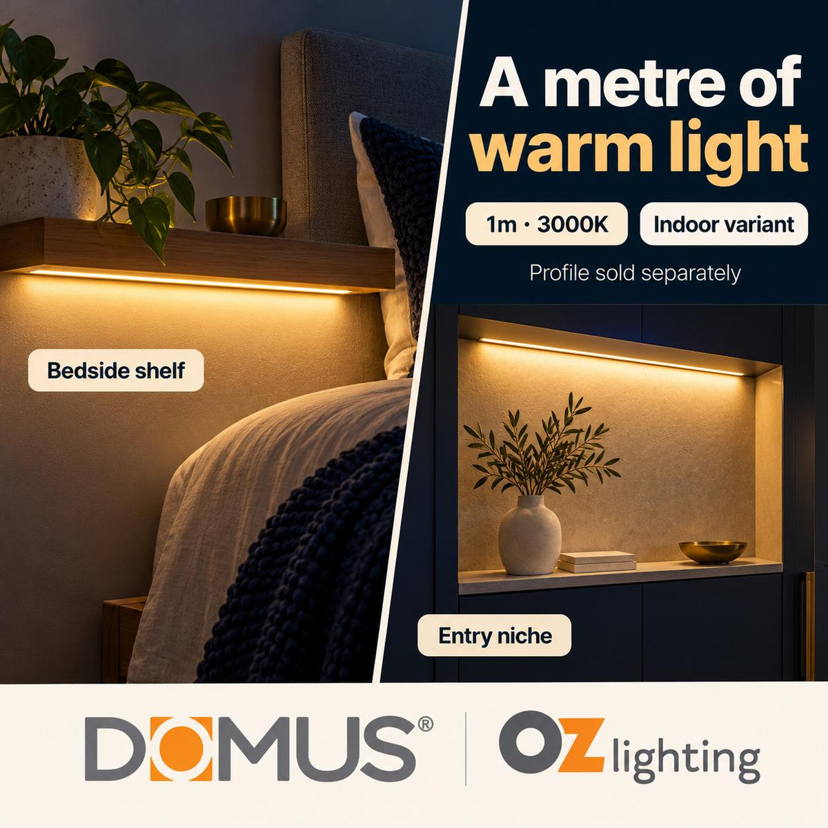 Domus PLEX-COB-15-IP54 1m 3000K LED strip and driver bundle — marketing