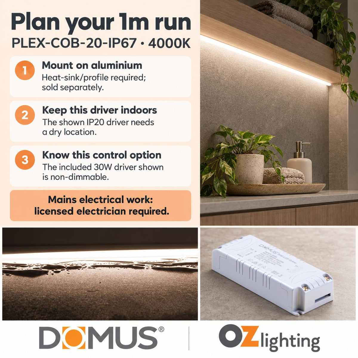 Domus PLEX 1 Metre 20W/m Neutral White Outdoor Strip and Driver Bundle-Domus Lighting-Ozlighting.com.au