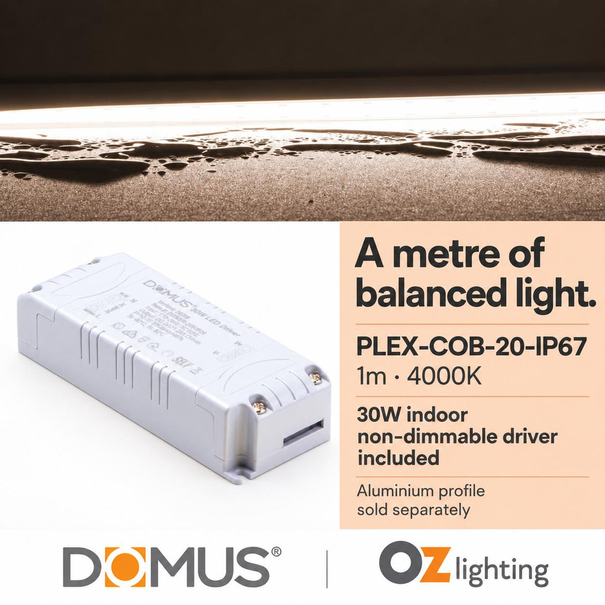 Domus PLEX 1 Metre 20W/m Neutral White Outdoor Strip and Driver Bundle-Domus Lighting-Ozlighting.com.au