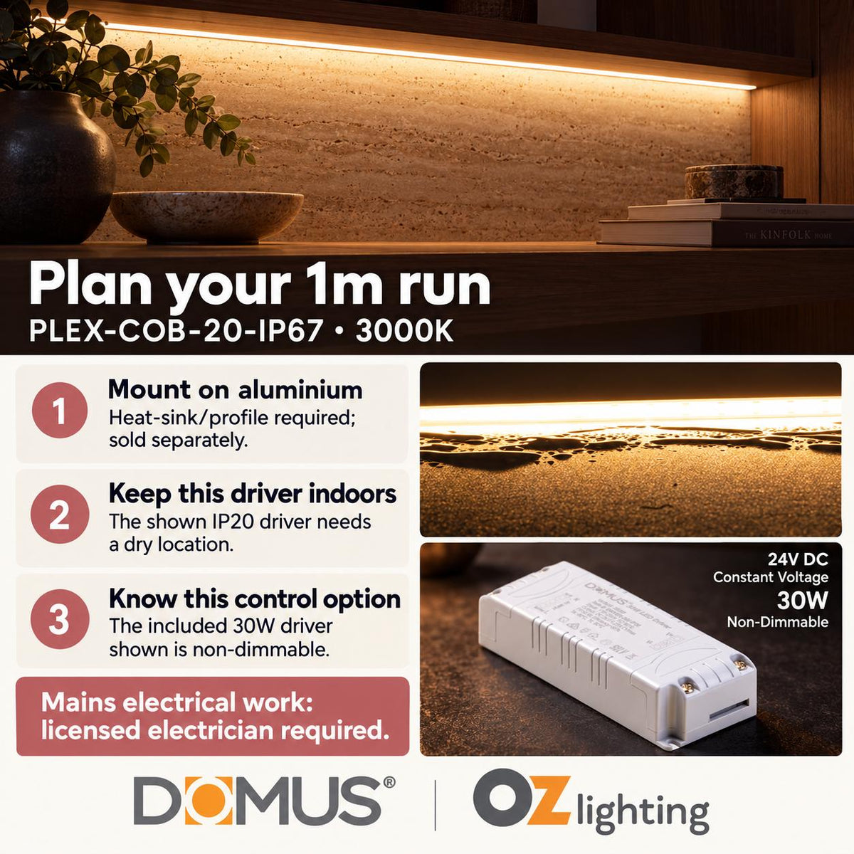 Domus PLEX 1 Metre 20W/m Warm White Outdoor Strip and Driver Bundle-Domus Lighting-Ozlighting.com.au