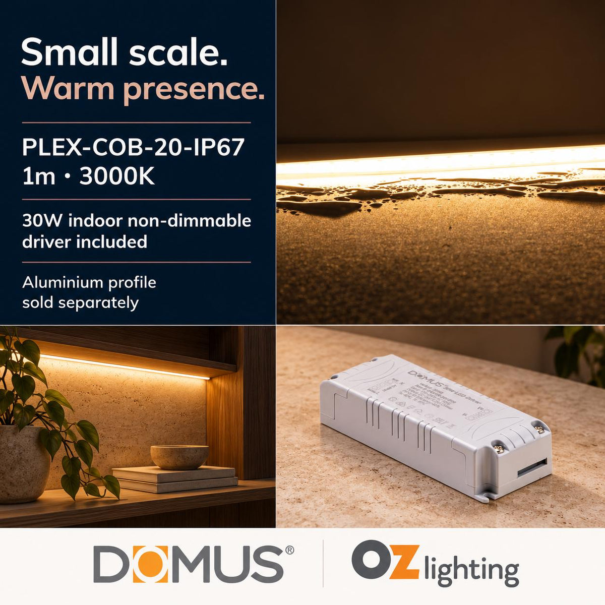 Domus PLEX 1 Metre 20W/m Warm White Outdoor Strip and Driver Bundle-Domus Lighting-Ozlighting.com.au