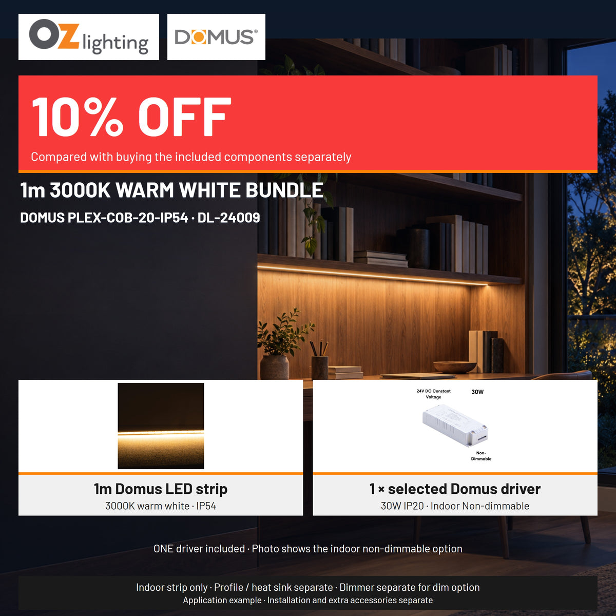 Domus PLEX 1 Metre 20W/m Warm White Strip and Driver Bundle-Domus Lighting-Ozlighting.com.au