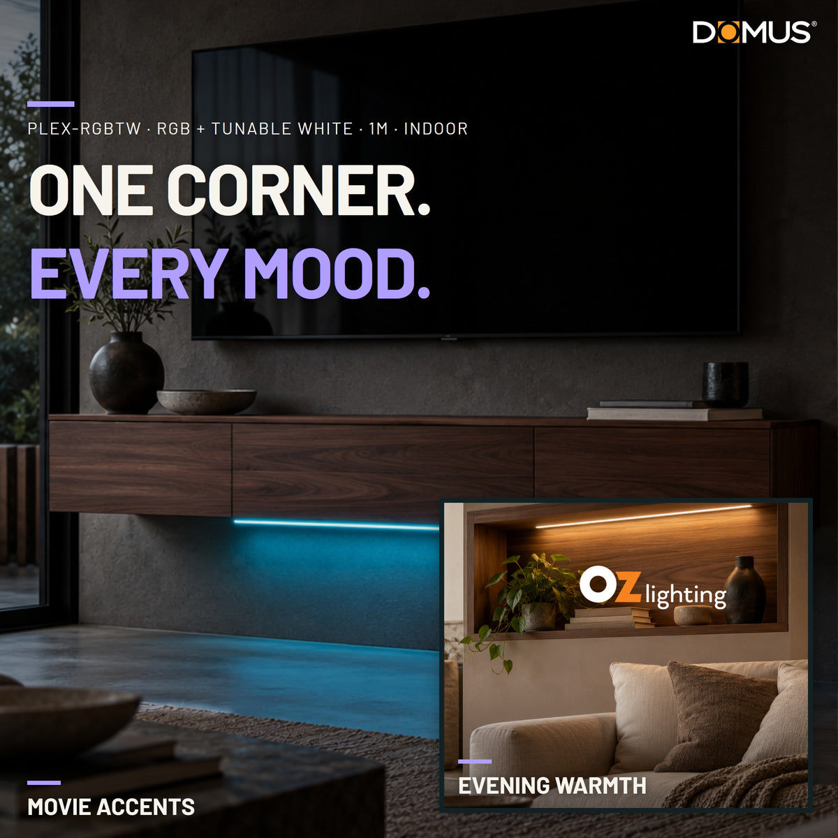 Domus PLEX 1 Metre 21W/m RGB + White Strip and Driver Bundle-Domus Lighting-Ozlighting.com.au