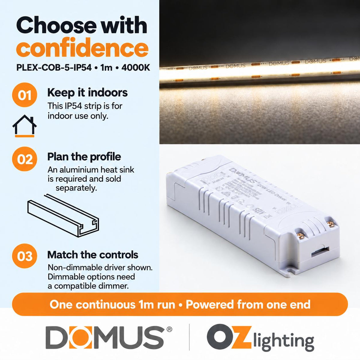 Domus PLEX-COB-5-IP54 1m 4000K LED strip and driver bundle — practical advice