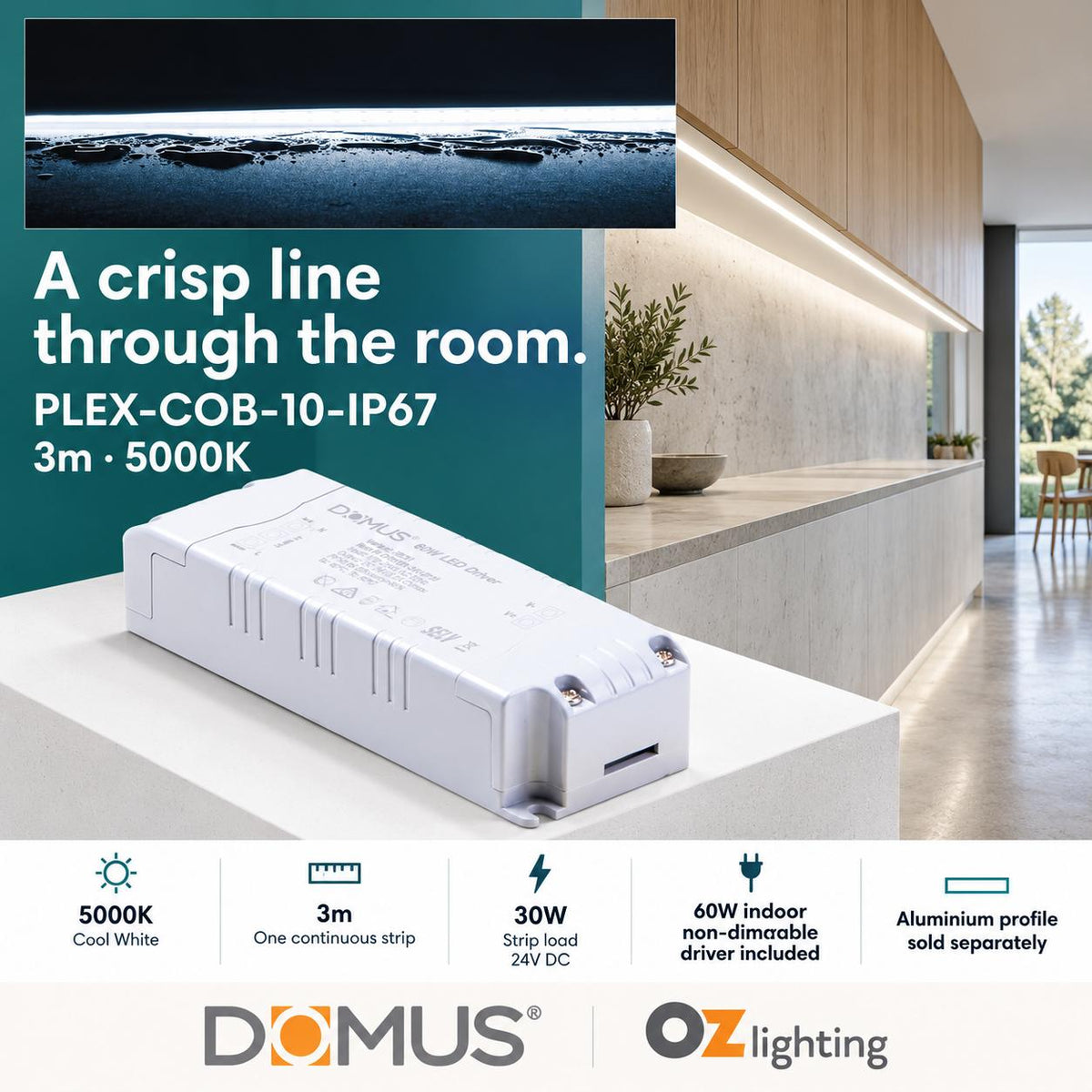 Domus PLEX 3 Metre 10W/m Cool White Outdoor Strip and Driver Bundle-Domus Lighting-Ozlighting.com.au