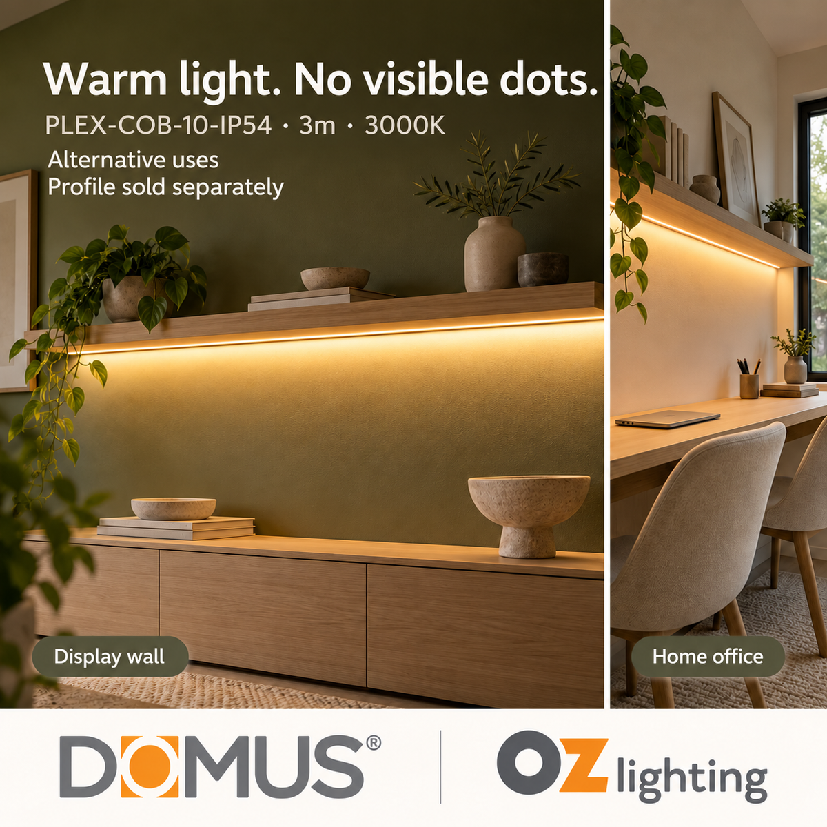 Domus PLEX-COB-10-IP54 3m 3000K LED strip and driver bundle — marketing