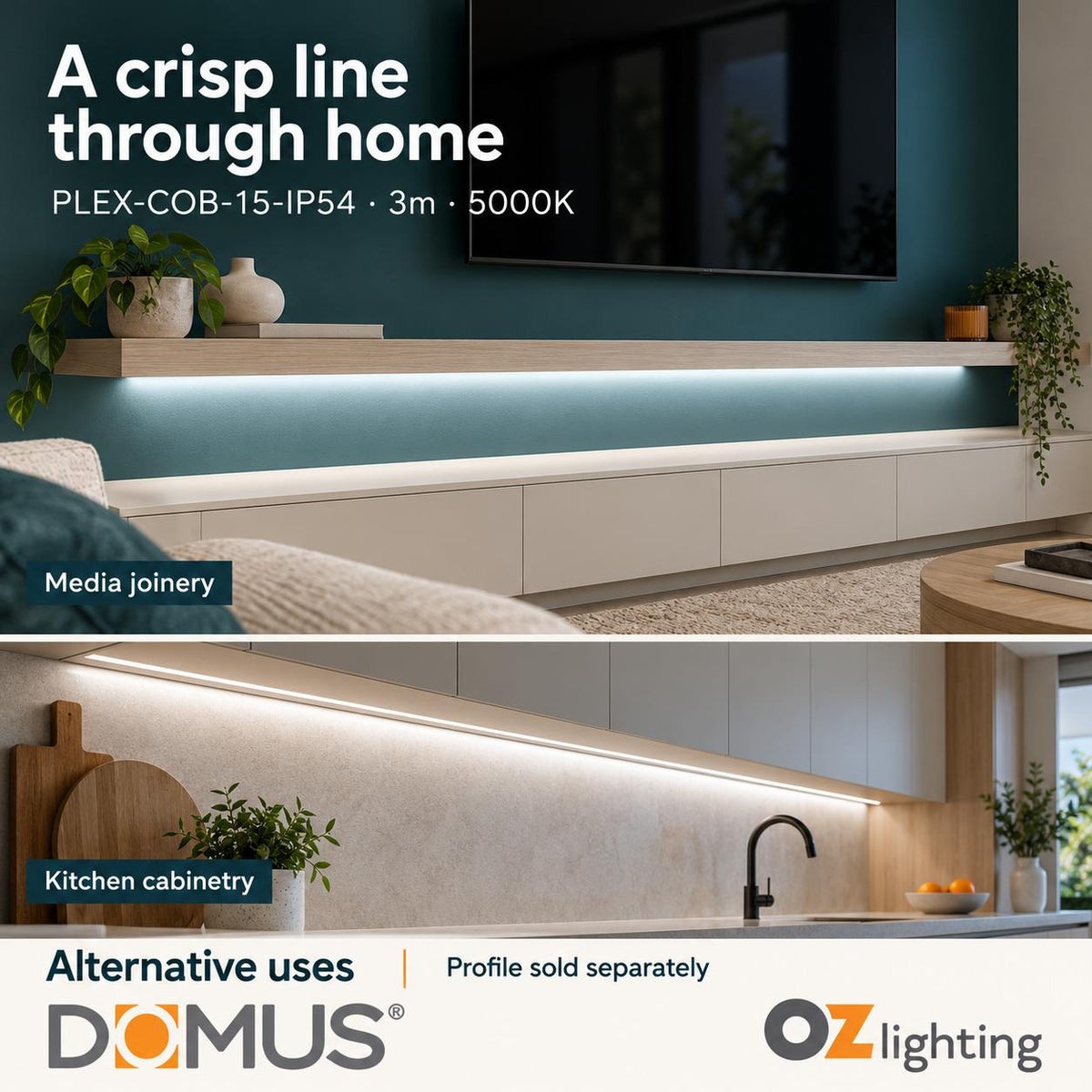 Domus PLEX-COB-15-IP54 3m 5000K LED strip and driver bundle — marketing