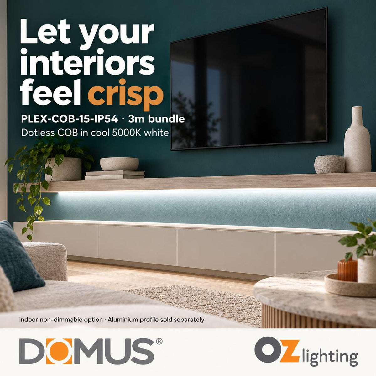 Domus PLEX-COB-15-IP54 3m 5000K LED strip and driver bundle — product benefit