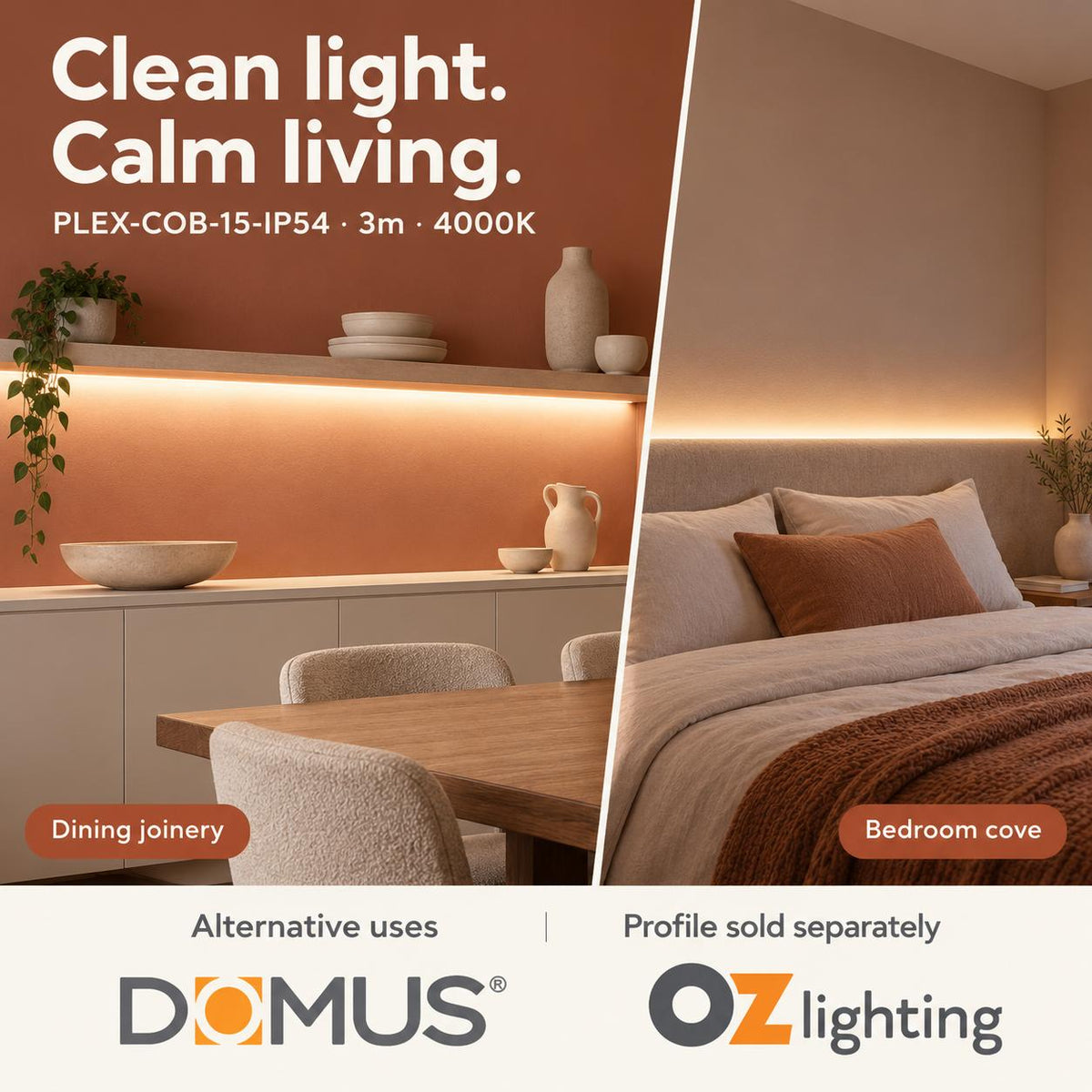 Domus PLEX-COB-15-IP54 3m 4000K LED strip and driver bundle — marketing