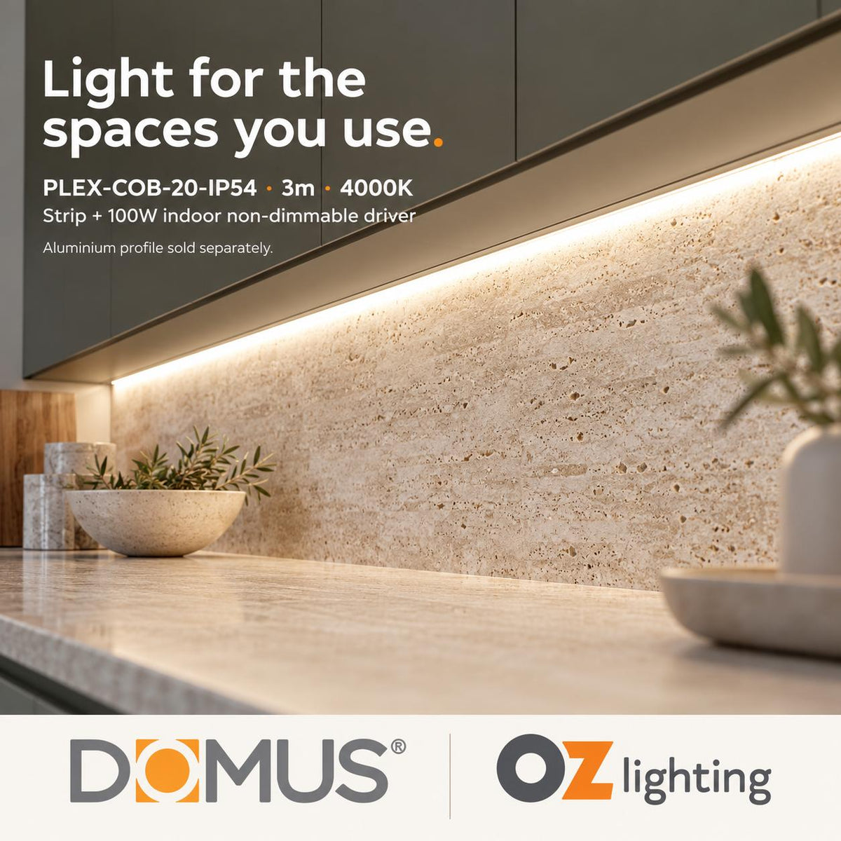 Domus PLEX 3 Metre 20W/m Neutral White Strip and Driver Bundle-Domus Lighting-Ozlighting.com.au