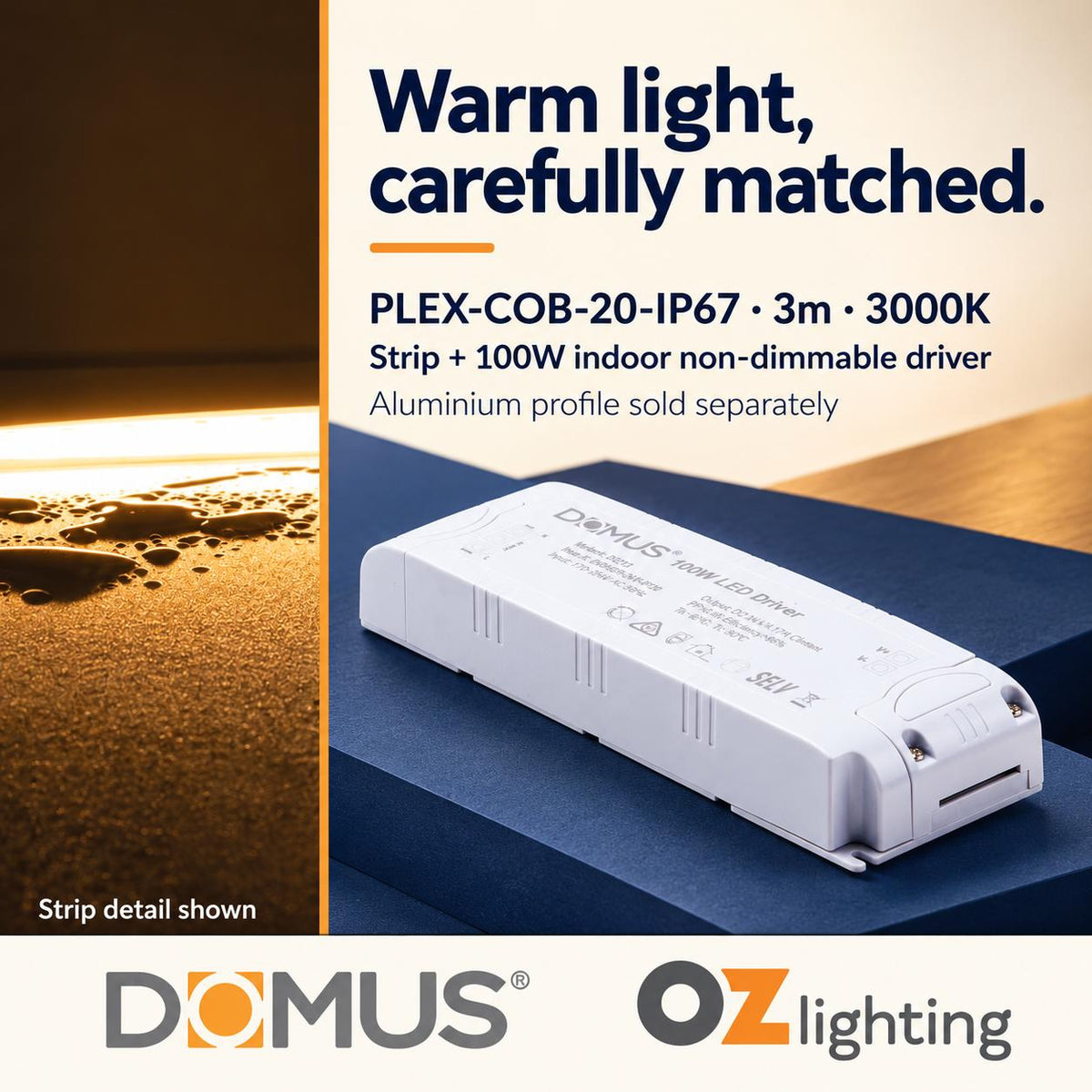 Domus PLEX 3 Metre 20W/m Warm White Outdoor Strip and Driver Bundle-Domus Lighting-Ozlighting.com.au