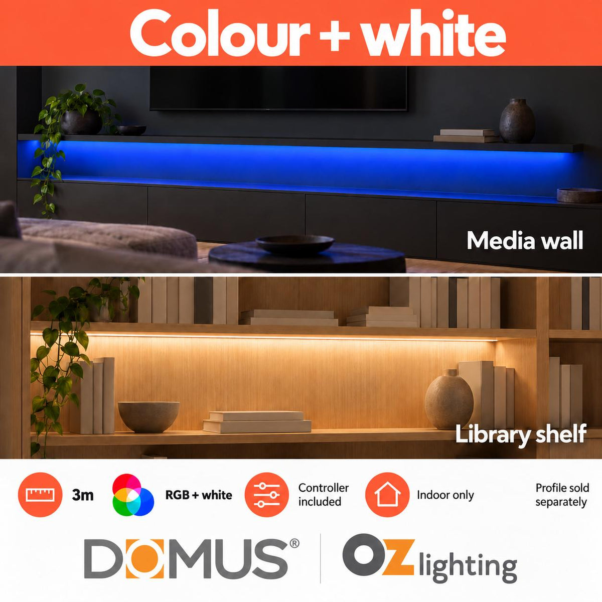 Domus PLEX 3 Metre 21W/m RGB + White Strip and Driver Bundle-Domus Lighting-Ozlighting.com.au
