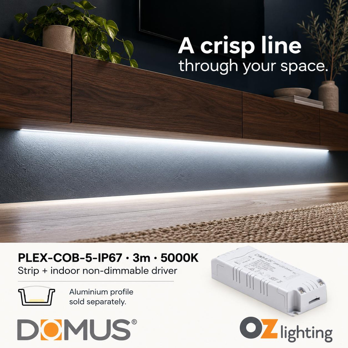 Domus PLEX 3 Metre 5W/m Cool White Outdoor Strip and Driver Bundle-Domus Lighting-Ozlighting.com.au